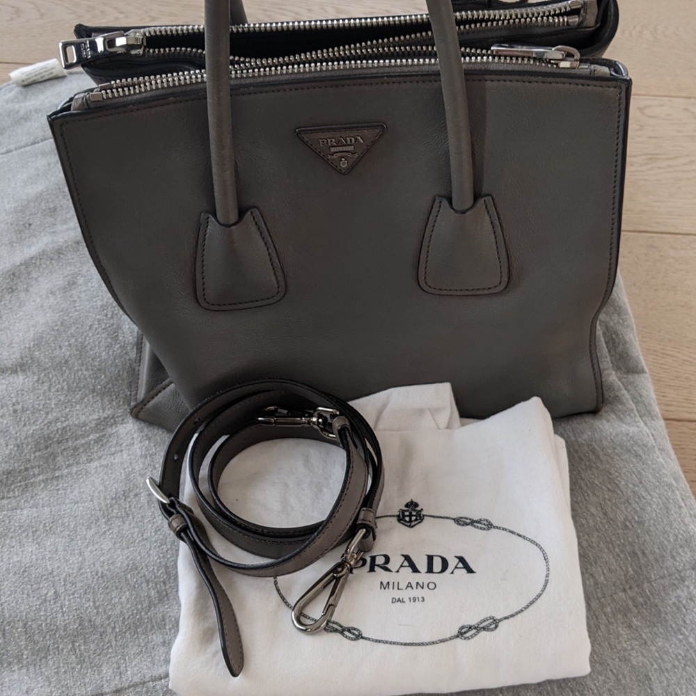 Prada Glacé Saffiano Medium Tote: Double Zip Handle